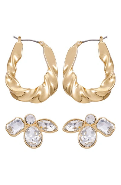 Vince Camuto Set Of 2 Crystal Cluster Stud & Twisted Hoop Earrings In Gold