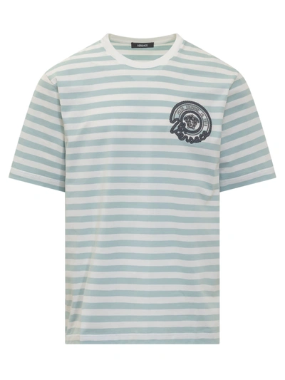 Versace Nautical Stripe T-shirt In Bianco-pale Blue