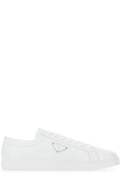 Prada Logo Plaque Low-top Sneakers In Bianco