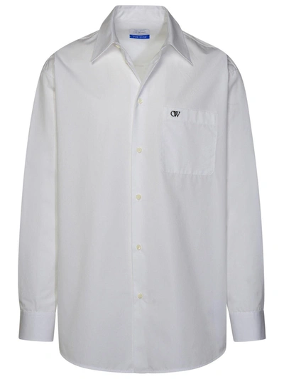 Off-white Logo Embroidered Long-sleeved Shirt In Bianco
