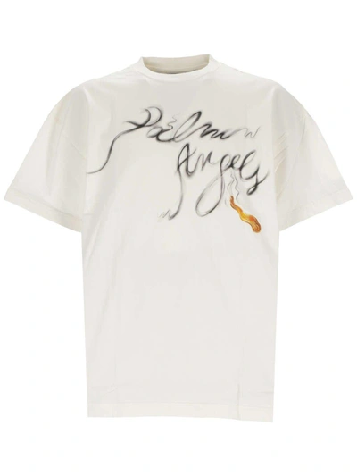 Palm Angels Logo Printed Crewneck T-shirt In Bianco