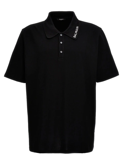 Balmain Logo Polo Shirt In Black