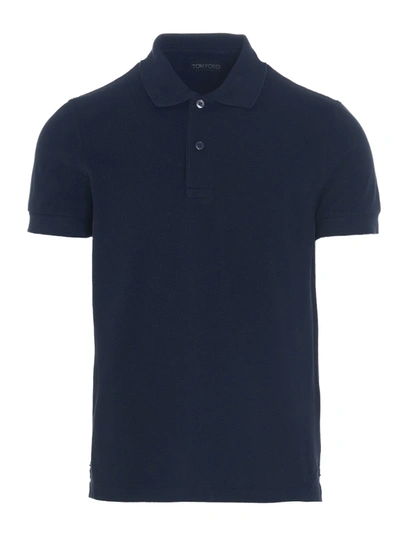 Tom Ford Piqué Cotton Polo Shirt In Blue