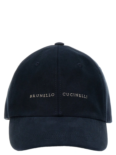Brunello Cucinelli Logo Embroidery Cap In Blue