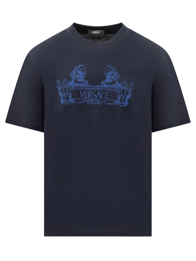 Versace Cartouche Printed T-shirt In Navy Blue