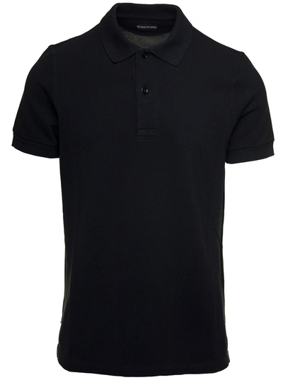 Tom Ford Black Short-sleeves Polo In Cotton Piquet Jersey Man In Nero