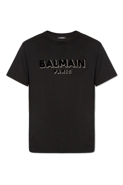 Balmain Logo Printed Crewneck T-shirt In Nero