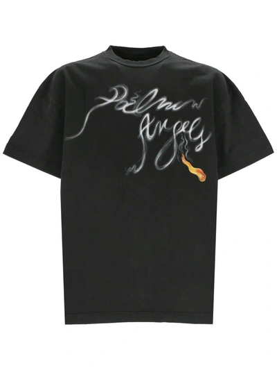 Palm Angels Logo Printed Crewneck T-shirt In Nero