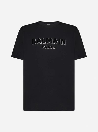Balmain Logo Cotton T-shirt In Nero E Argento