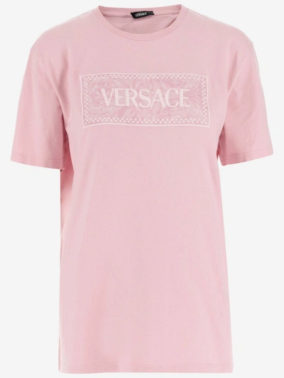 Versace Cotton T-shirt With Logo In Pink