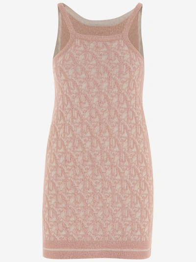 Palm Angels Wool Blend Dress With Monogram In Pink