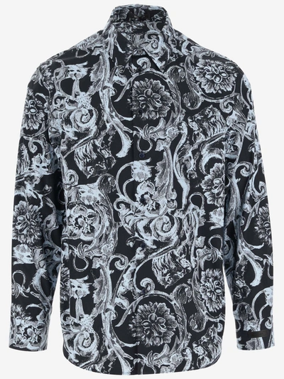 Versace Cotton Shirt With Baroque Print In Red