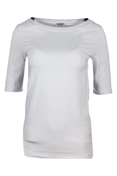 Brunello Cucinelli Short-sleeved T-shirt In Stretch Cotton In White