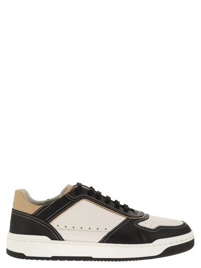 Brunello Cucinelli Calfskin Basket Sneakers In White/sand/black