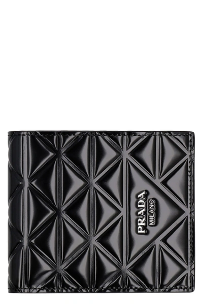 Prada Logo Leather Wallet In Nero