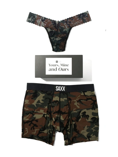 Hanky Panky Signature Lace Low Rise Thong And Saxx Super Soft Vibe Boxer Brief In Woodland Camo