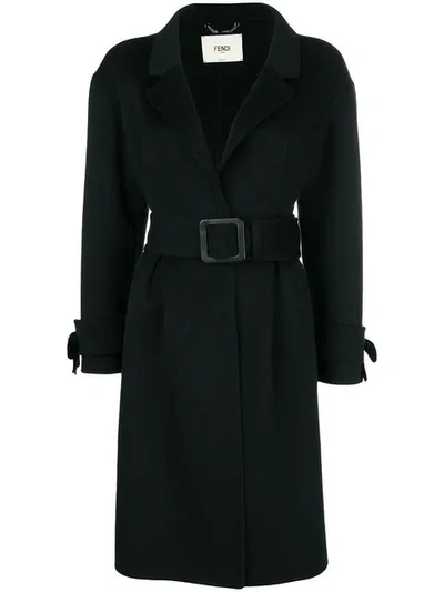 Fendi Belted Coat In Black