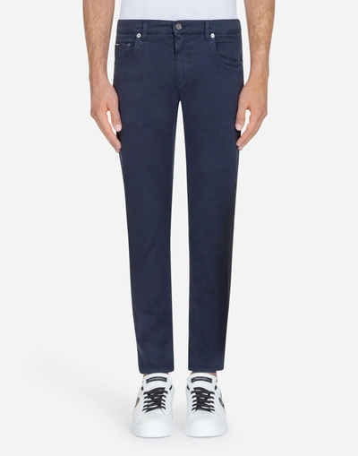 Dolce & Gabbana Five-pocket Pants In Stretch Cotton In Blue