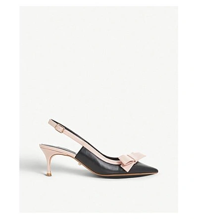 Dune Clemmie Bow Trim Slingback Leather Courts In Black-leather