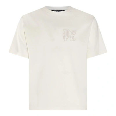 Palm Angels Monogram Embroidered Crewneck T-shirt In Bianco
