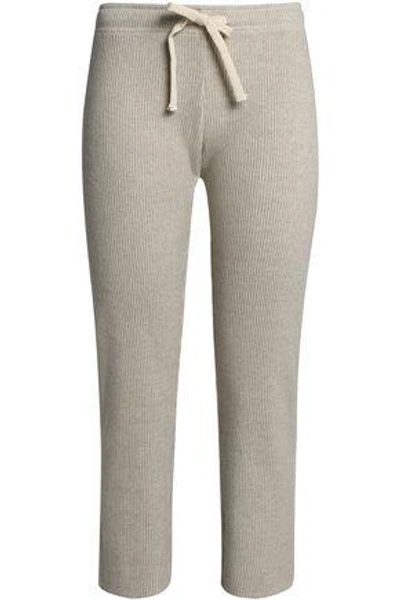 Monrow Woman Cropped Ribbed Supima Cotton And Modal-blend Track Pants Neutral