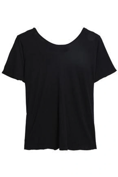 Monrow Woman Wrap-effect Cotton-jersey T-shirt Black