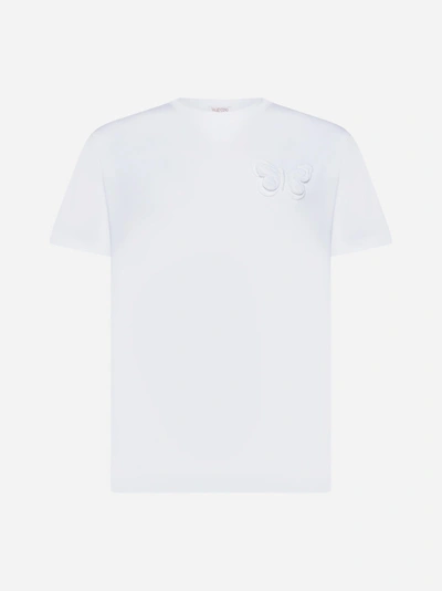 Valentino Butterfly Cotton T-shirt In Bo Bianco