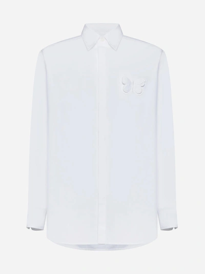 Valentino Butterfly Cotton Shirt In Bo Bianco