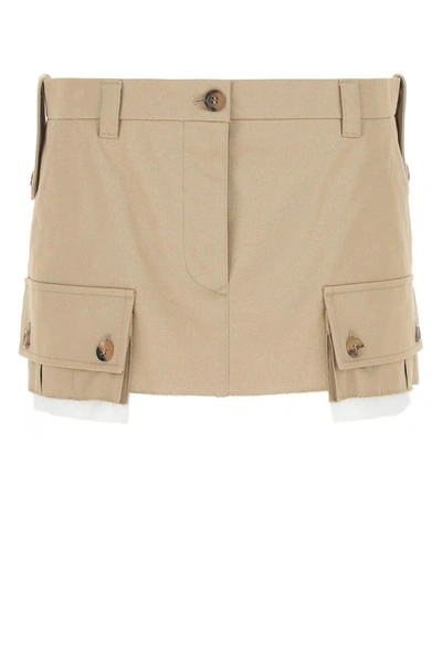 Miu Miu Camel Cotton Mini Skirt In Default Title