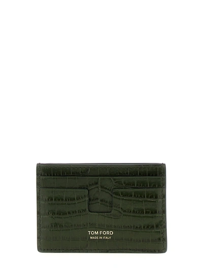 Tom Ford Croc Print Card Holder In Green
