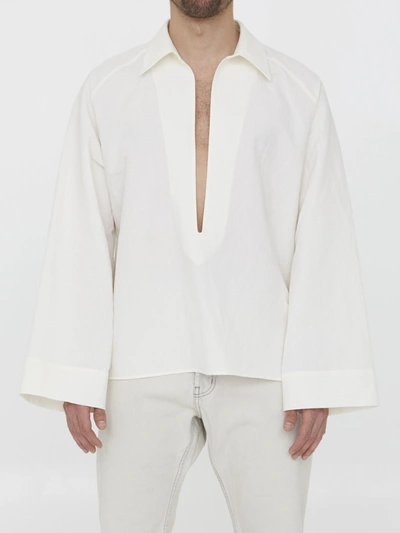 Saint Laurent Vareuse Shirt In Cotton And Linen In Ivory