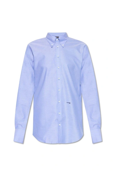 Dsquared2 Logo-printed Long-sleeved Button-up Shirt In Light Blue