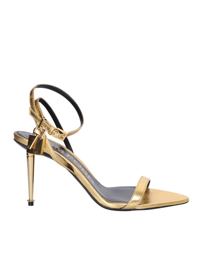 Tom Ford Gold Padlock Sandals In Metallic