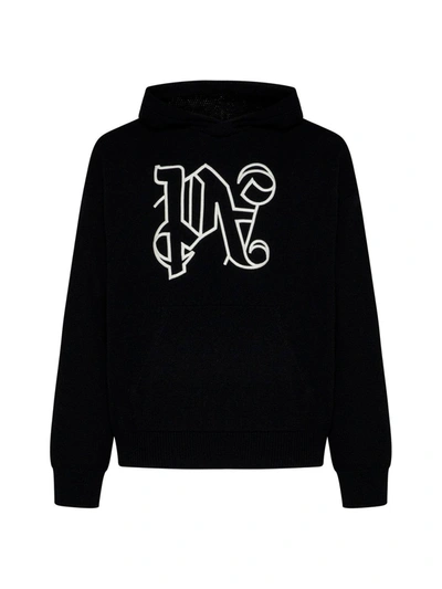 Palm Angels Monogram Embroidered Knitted Hoodie In Nero