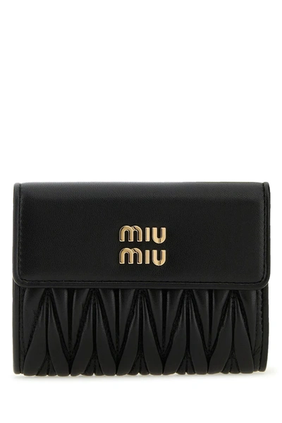 Miu Miu Black Leather Wallet In Nero