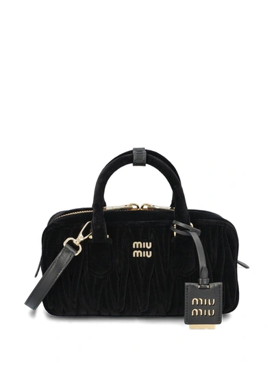 Miu Miu Logo-lettering Zipped Tote Bag In Nero