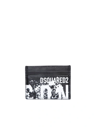 Dsquared2 Splash Icon Printed Card Holder In Nero Bianco