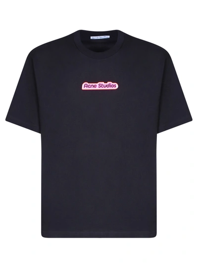Acne Studios Logo Print Black T-shirt In Pink
