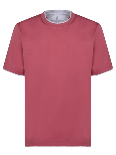 Brunello Cucinelli Contrastind Edges Salmon T-shirt In Red