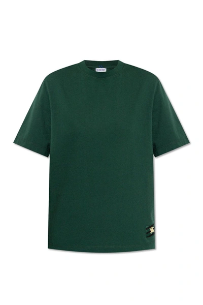 Burberry Logo Patched Crewneck T-shirt In Verde