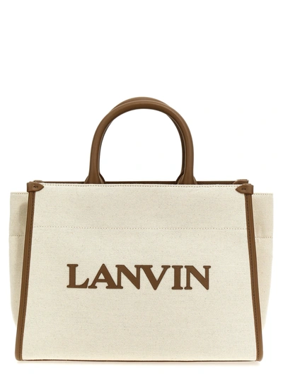 Lanvin Logo Canvas Shopping Bag Tote Bag In Beige