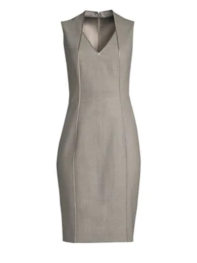 Elie Tahari Wendolyn V-neck Sleeveless Wool Sheath Dress In Light Grey