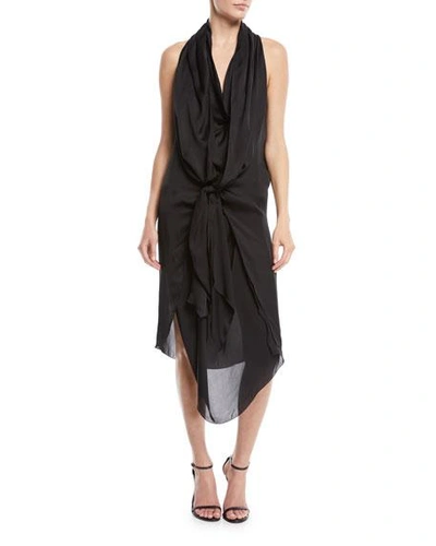 Urban Zen Sleeveless Tie-front Silk Charmeuse Scarf Dress In Black
