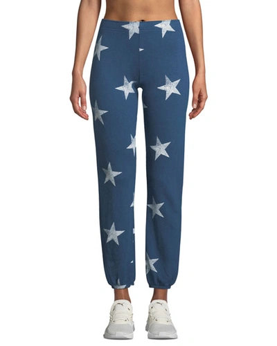 Monrow Star-print Elastic-waist Sweatpants In Blue