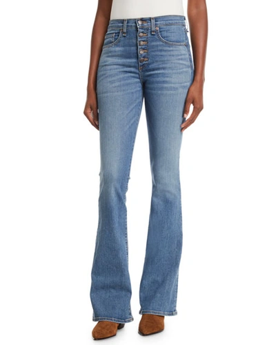 Veronica Beard Beverly Skinny Flare Jeans W/ Button Fly In Blue
