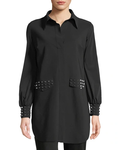 Chiara Boni La Petite Robe Maurizia Studded Long-sleeve Tunic In Black