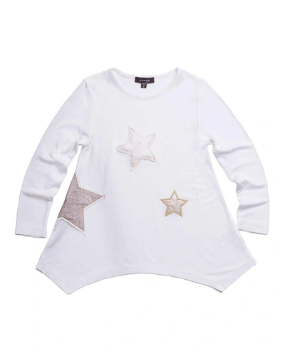 Imoga Jersey-stretch Tunic W/ Faux-fur & Sequin Star Patches In White