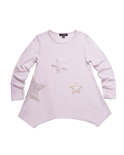 Imoga Jersey-stretch Tunic W/ Faux-fur & Sequin Star Patches In Pink