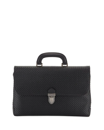 Ermenegildo Zegna Men's Pelle Tessuta Flat Briefcase Business Bag In Black
