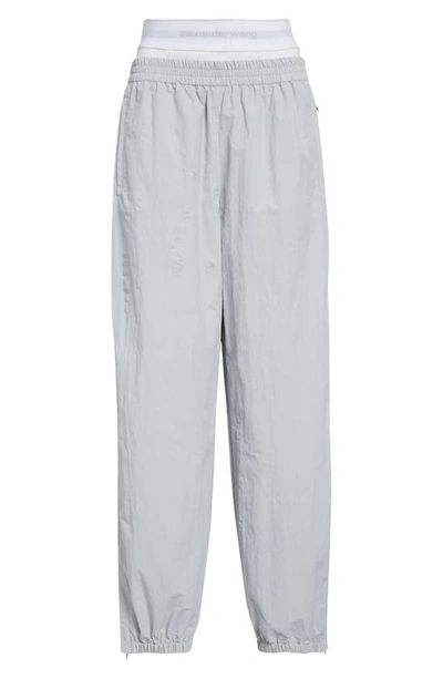 Alexander Wang Layered Waist Cotton Track Pants In Grey